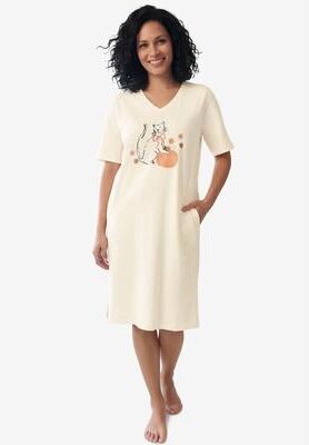 Plus Size Women's Graphic Sleepshirt by Only Necessities in Ivory Cat (Size 7X/8X)