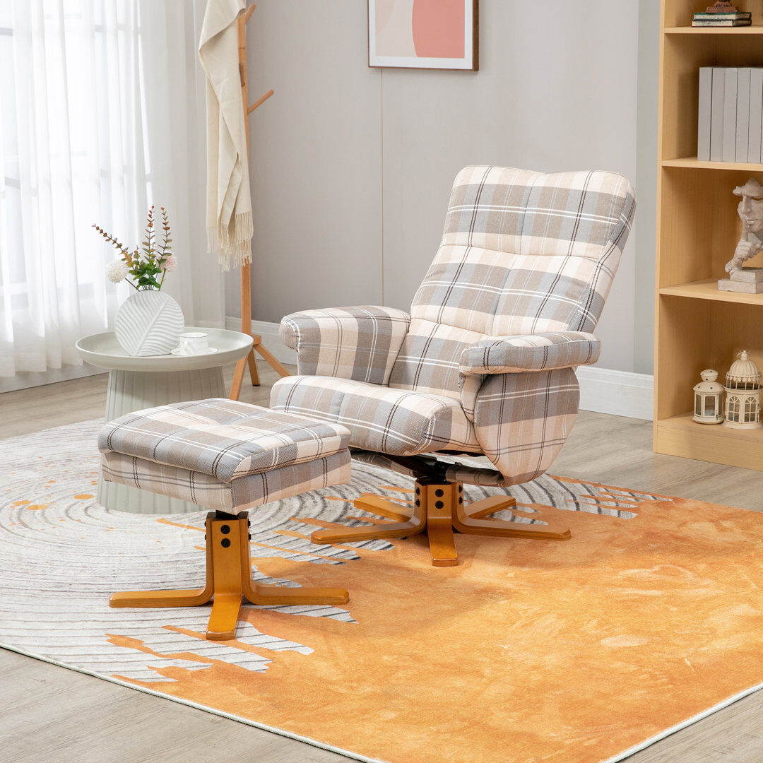 Brambly Cottage Orderville Recliner Chair and Footstool Linen-touch Fabric Wooden Base Multicolour