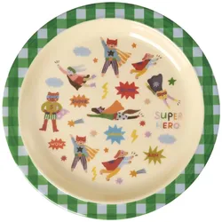 RICE Melamin Kinderteller Hero, Grün Ø 22 cm, Höhe 2 cm