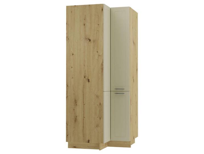 Feldmann-Wohnen Eckvorratsschrank Kvantum D24N/207 Eiche Artisan / Vanille Matt, Eiche Artisan, Creme, 90x207x90 cm, Küchen, Küchenmöbel, Küchenschränke, Küchenoberschränke