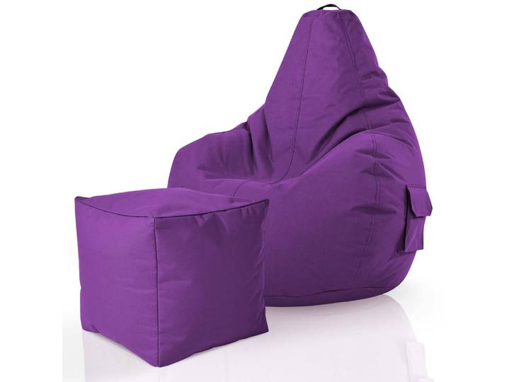 Gaming Sitzsack mit Rückenlehne, Seitentasche - Lila