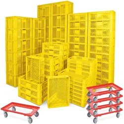 BRB 78 Stück Stapelkörbe/Bäckerkästen in 5 Größen, Grundmaß LxB 600 x 400 mm, H 90 mm, 150 mm, 240 mm, 320 mm, 410 mm, Farbe gelb, rot