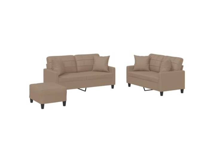 vidaXL 3-TLG. Sofagarnitur mit Kissen Cappuccino-Braun Kunstleder
