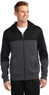 Sport-Tek ST245 Tech Fleece Colorblock Full-Zip Hooded Jacket in black size XS   Polyester