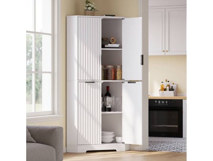 Eckschrank MDF Blanc 60x60x172cm 4 Portes Ondulées Buffets Cuisine
