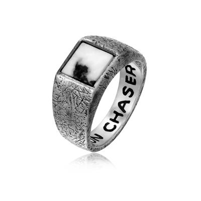 Siegelring HAZE & GLORY "Ring Siegelring Quarz Edelstein Schwarz-Weiß 925 Sterling Silber" Gr. 62, silber, Fingerringe, Herren, 62, ohne Stein, Silber 925 (Sterlingsilber), 10mm, Siegelring
