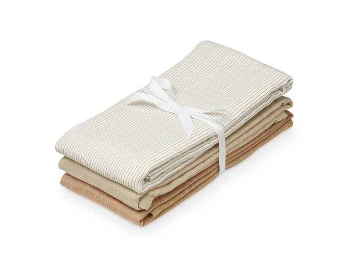 Cam Cam Copenhagen - Mulltücher-Set, classic stripes camel / latte / camel (3er-Set)