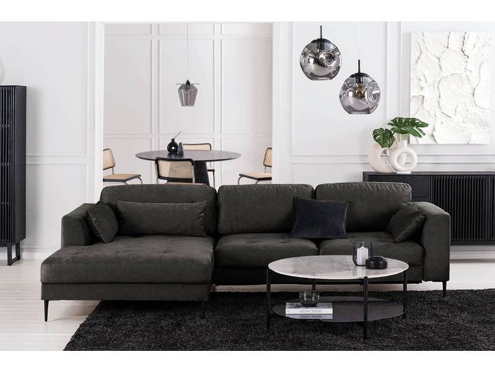 Ecksofa mit Longchair Braun Microfaser Cori 275 x 70 x 168cm Longchair davorstehend links mit Schlaffunktion Skandi
