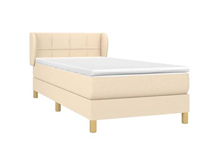 KTHLBRH Boxspringbett mit Matratze Creme 90 x 190 cm aus Stoff Verstellbares Kopfteil, mittelfeste Unterstützung, inklusive Matratzenschoner, Lärchenholz