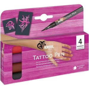 Kreul Tattoostift Tattoo Pen Triable Set, sortiert, 62170, Pinselspitze, 4 Stück