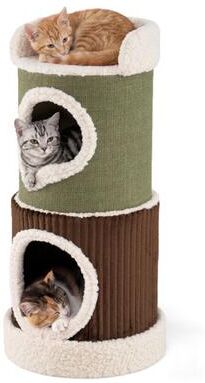 Costway Barrel Cat House with Top Perch & Double Condos and Stable Base Modern-Green