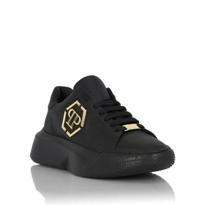 Sneaker PHILIPP PLEIN "Godzilla Crocco Geprägt", Herren, Gr. 42, Normalschaft, schwarz (0293, schwarz, lightgold), Schuhe Sneaker
