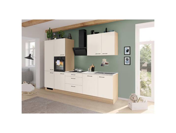 Venda Küchenleerblock, Weiss, Eichefarben, Holzwerkstoff, 310 cm, vormontierter Korpus, verschiedene Arbeitshöhen möglich, in den Filialen verschiedene Arbeitsplatten erhältlich, in den Filialen verschiedene Griffe erhältlich, seitenverkehrt erhältlich, individuelle Inneneinteilung, in den Filialen individuell planbar, Küchen, Küchenblöcke, Küchenzeilen, Küchenzeilen ohne Geräte
