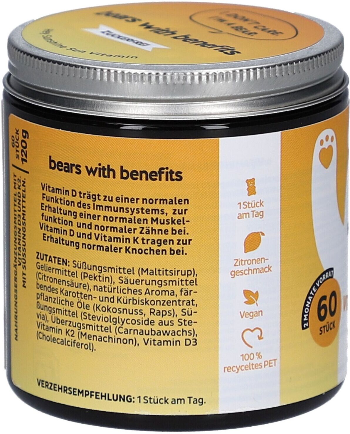 Bears with Benefits Hey Sunshine Sun Vitamins mit D3, zuckerfrei 60er 60 St Kaugummi