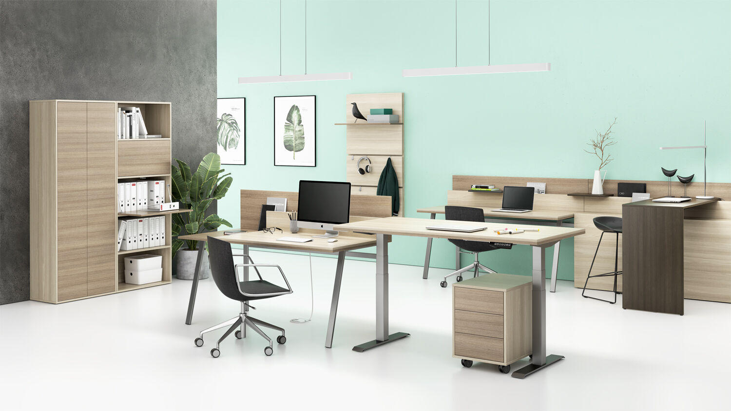 B2B Partner Schreibtisch-Unterschrank, Büro-Kommode LAYERS, 3 Schubladen, versammelt, 400 x 400 x 630 mm, Eiche natur / Eiche gebeizt