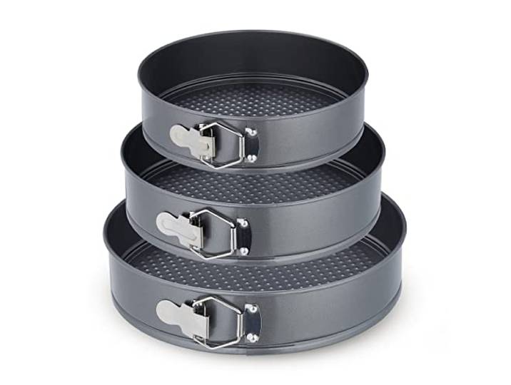 Relaxdays springvorm 3-delige set, ronde bakvormen, Ø 24, 26, 28 cm, antiaanbaklaag, taartvorm, rvs, antraciet