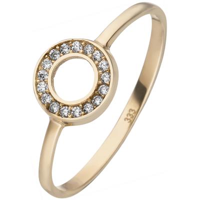 Fingerring JOBO Gr. 50, gold (gelbgold 333), Fingerringe, Damen, 50, Gelbgold 333, Fingerring, 333 Gold mit 21 Zirkonia