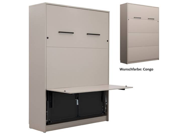 QMM TraumMöbel Schrankbett Klappbett vertikal GN 140x200 mit LED und Schreibtisch-Funktion (Möbelstück, 1-St., Schrankbett vertikal 140x200 mit Schreibtisch & LED) vertikal klappbar
