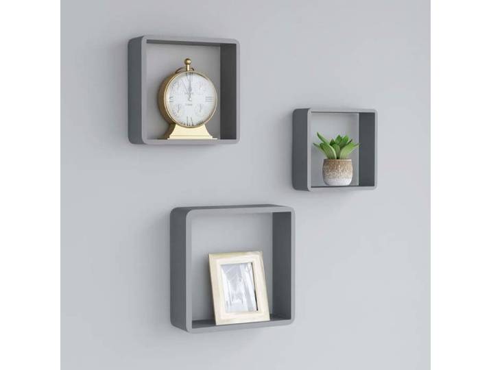 Étagères murales sous forme de cube 3 pcs-Étagères flottantes cube Gris MDF 574317