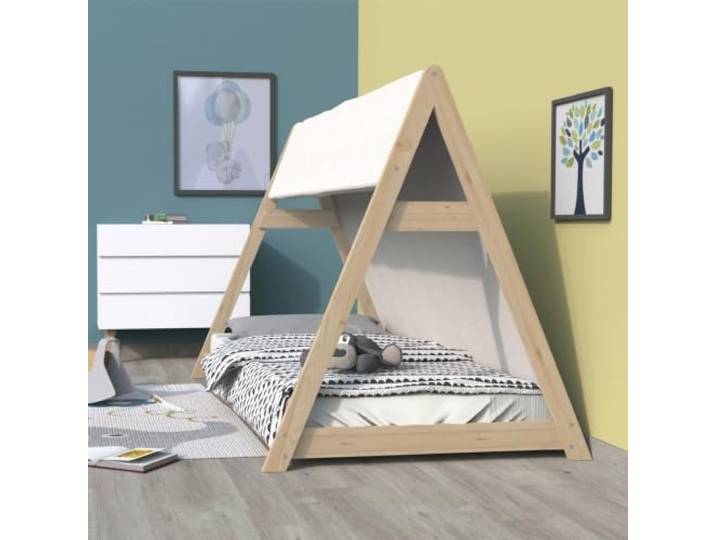 Lit cabane TIPI 90x200 + 1 toile + 1 sommier / Naturel