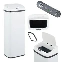 Relaxdays Weißer Mülleimer mit Sensor Weiß,Schwarz