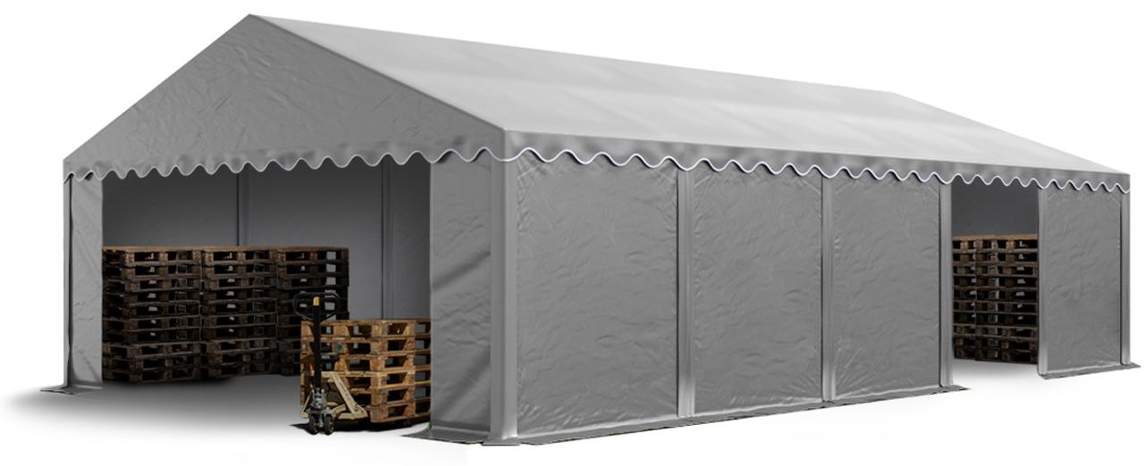 TOOLPORT Lagerzelt 5x10 m Industriezelt Unterstand PVC Plane 750 N grau mit Bodenrahmen