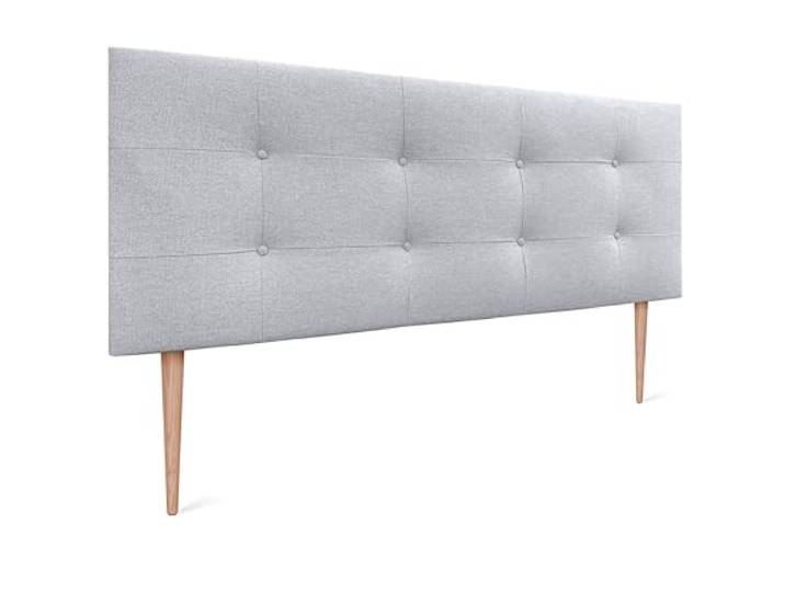 DHOME Kopfteil Capitone gepolstert Kunstleder oder Stoff Acualine mit Kiefer Holzbeine 8cm dick Bett Kopfteile gepolstert gesteppt Capitone Bett Kopfteile (Stoff Perlgrau, 150 (150))