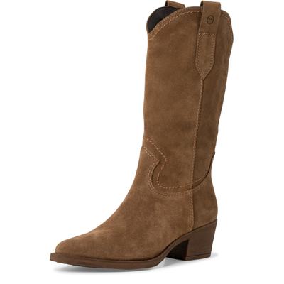 Westernstiefel TAMARIS, Damen, Gr. 36, Textil, Normalschaft, braun, Veloursleder, unifarben, Schuhe Cowboystiefel Reißverschlussstiefel, Blockabsatz, Cowboystiefel in spitzer Form, Topseller
