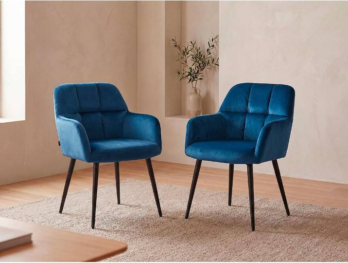 Stuhl 6er-Set - Samt & Metall - Blau - PEGA von Pascal MORABITO