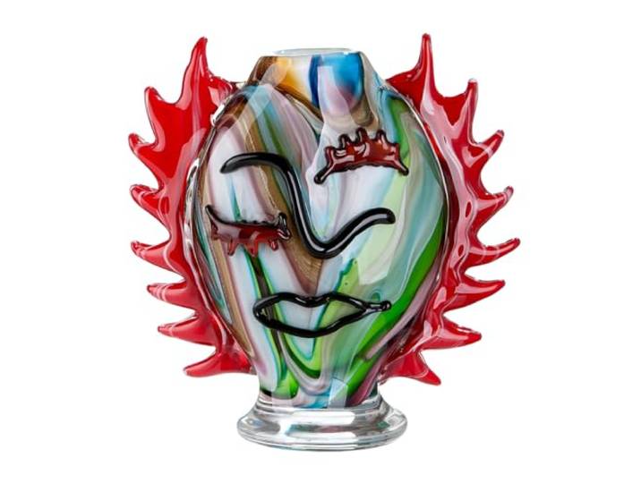 Vase en Verre Art Pepito Peint à la Main Multicolore Motif Visage 26 x 23 cm