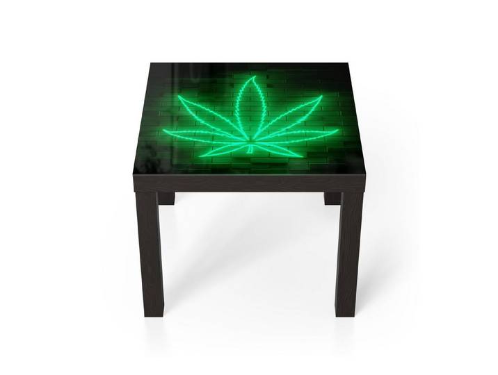 DEQORI Couchtisch 'Leuchtsymbol Hanfblatt', Glas Beistelltisch Glastisch modern