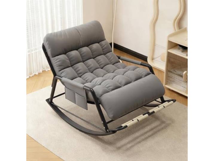 TINGMIAN Einzelsitz-/Doppelsitz-Schaukelstuhl Gepolsterter Lounge-Sessel Mit Seitentaschen Und Drehbarer Massagerolle,for Wohnzimmer, Schlafzimmer, Abnehmbares Kissen(E,Double Seat)