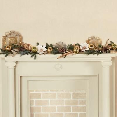 The Gerson Companies Magnolia and Ornament Garland Multi Earth , Multi Earth
