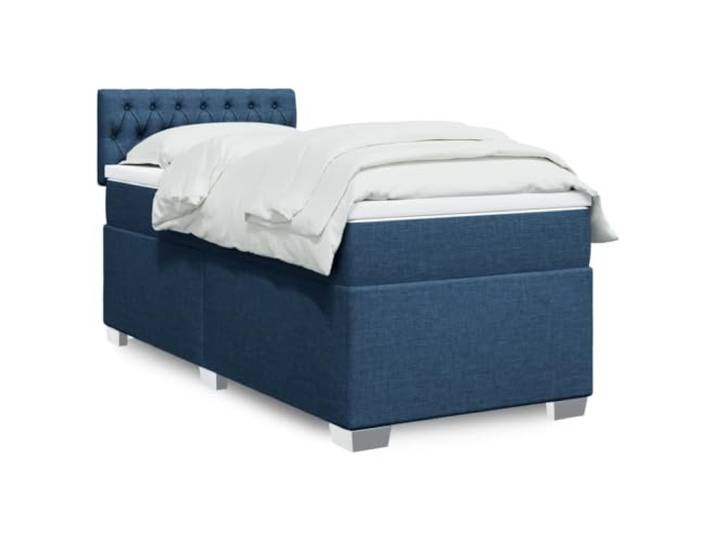 RJPLMFV Bett 90 x 200 cm mit Kopfteil, Matratze aus Stoff, blau, Lattenrost inklusive