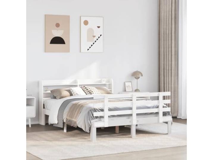 YNGBHFNOP Massivholz Kiefer Bücherregal Lattenrost 120x200 cm Braun Massivholzbett mit Buecherregal 120x200 cm Kiefernholz Lattenrost ohne Matratze Stauraum Kopfende fuer kleine Raeume