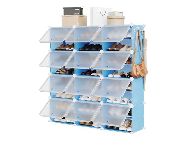 Meuble à chaussures modulaire portes transparentes anti-poussière organisateur chaussures bottes entrée garage gain de place bleu