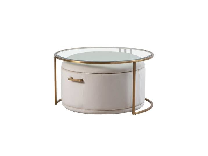 Aria Set - Couchtisch - Messing/ Aufbewahrungs-Ottomane - Kreideweiß