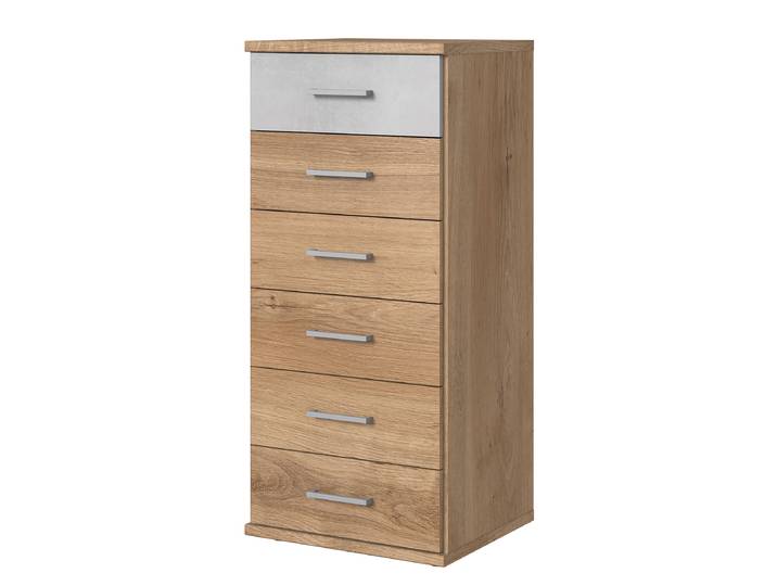 Commode Julan à tiroirs 106cm Marron/Gris/Imitation chêne parqueté/Gris clair