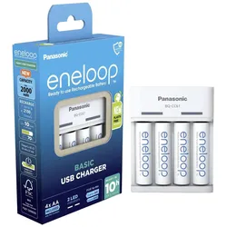 Panasonic eneloop Basic USB Charger BQ-CC61 (4 Stk., AA, Ladegerät inkl. Akku), Akku Ladegerät