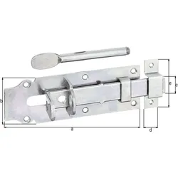 Alberts® Stalltür-Schlossriegel,m.flachem Griff,m.Schlaufe, galvanisch verzinkt dickschichtpassiviert,Platte LxB 180x64mm 117160