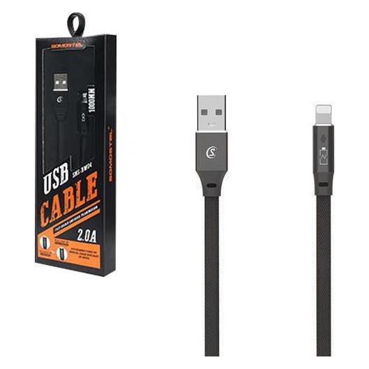 Somostel IPHONE USB-KABEL 2.4A SCHWARZ 2400mAh verstärkt 3.0 1M FLACH SMS-BW04 (1 m) (28315)