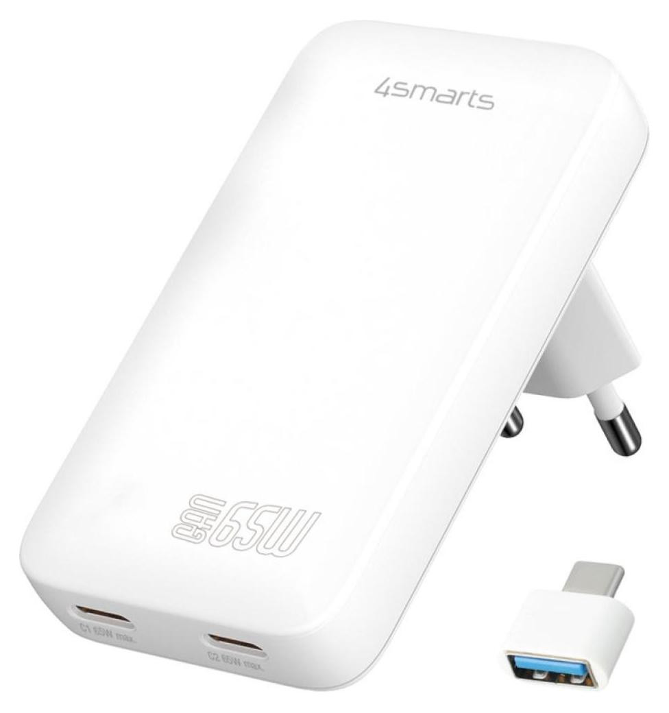 4smarts Netadapter FlatPlug Slim Dual 65W GaN 2C, wit