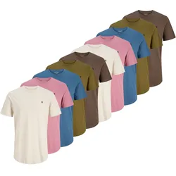 JACK&JONES Herren T-Shirt, 10er Pack - JPRBLABRODY TEE CREW NECK 10PK, Kurzarm, Rundhals, Baumwolle Braun/Blau/Rosa / S
