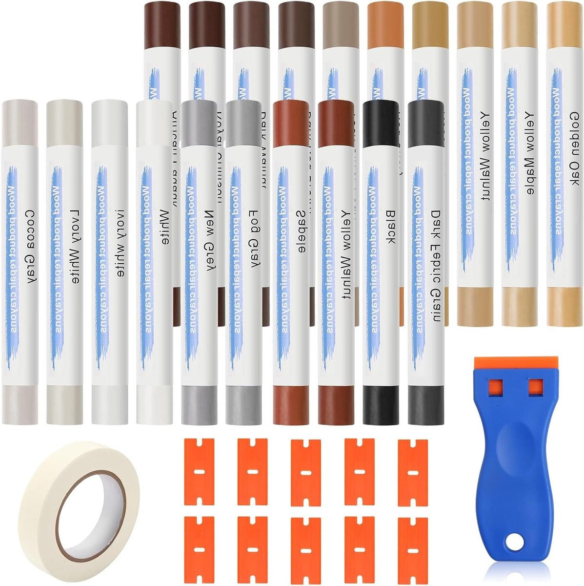 Laminaat Reparatie Set met Parket Houtwas voor het herstellen van meubels, 20 mixbare kleuren, 400 gram, Veelkleurig