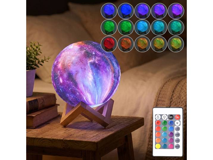3D Galaxy Mond Lampe, dimmbar, 16 Farben & 5 Lichtmodi