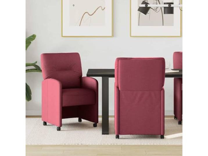 NLQMSU Esszimmerstühle mit Rädern, 2 Stück, Bordeauxrot, Stoff Kissen aus Stoff, leichtgängige Räder, gebogene Armlehnen, minimalistisches Design, Familienessen