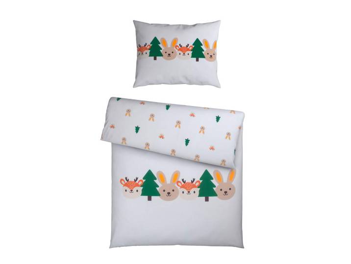 Patinio Babybettwäscheset, Grau, Grün, Weiss, Beige, Textil, Animalprint, 100x135 cm, Textiles Vertrauen - Oeko-Tex®, Oeko-Tex® Standard 100, Oeko-Tex® Made IN Green, pflegeleicht, atmungsaktiv, bügelleicht, samtiger Griff, edel glänzend, Schlafen, Babybettausstattung, Babybettwäsche