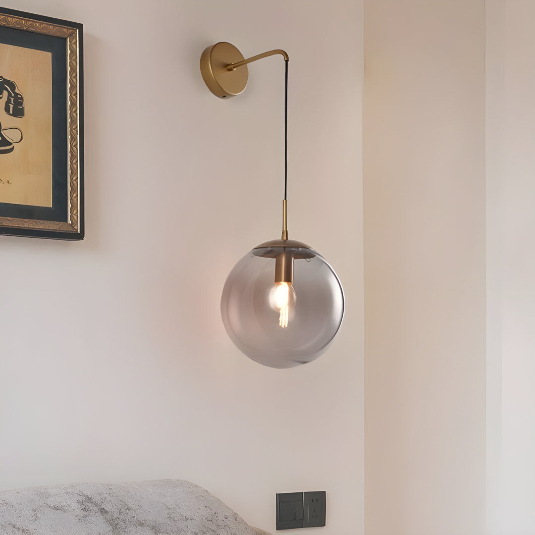 Fairmont Park Modern Wall Sconce with Vintage Design - Clear Glass Globe and Retro Light Shade Matte Black 15cm H x 15cm W x 15cm D