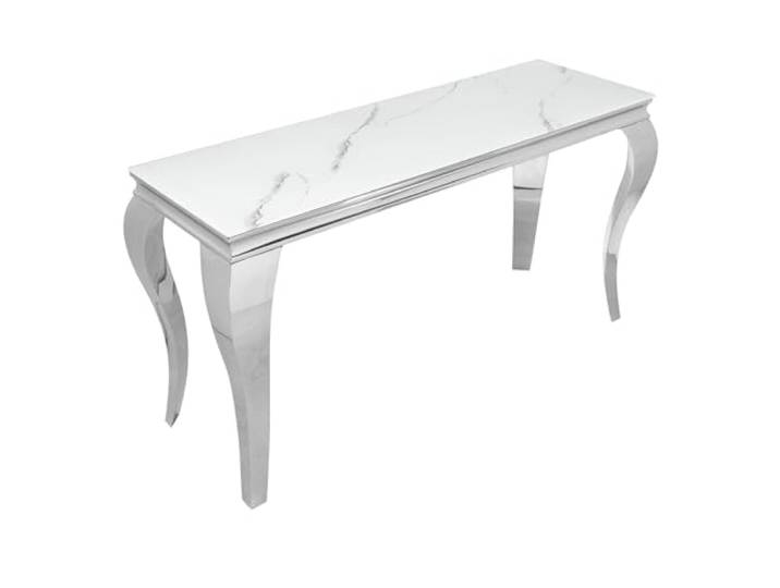 Konsolentisch MODERN BAROCK 145cm - grau weiß - Sicherheitsglas Edelstahl Beistelltisch, Marmor-Optik, hochwertig, 50 kg Belastbarkeit, glamouröses Flair, Eyecatcher, Edelstahlgestell