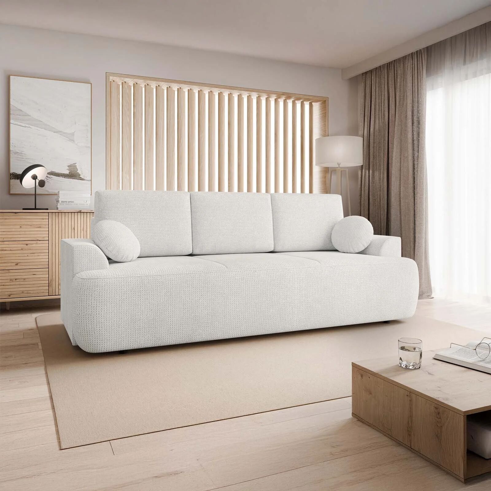 garneroarredamenti Divano letto 3 posti 248x110cm con contenitore bianco Novera